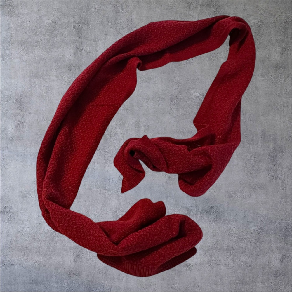 Talbots Knit Scarf Womens 70x8 Red Lambswool Blend Textured Honeycomb